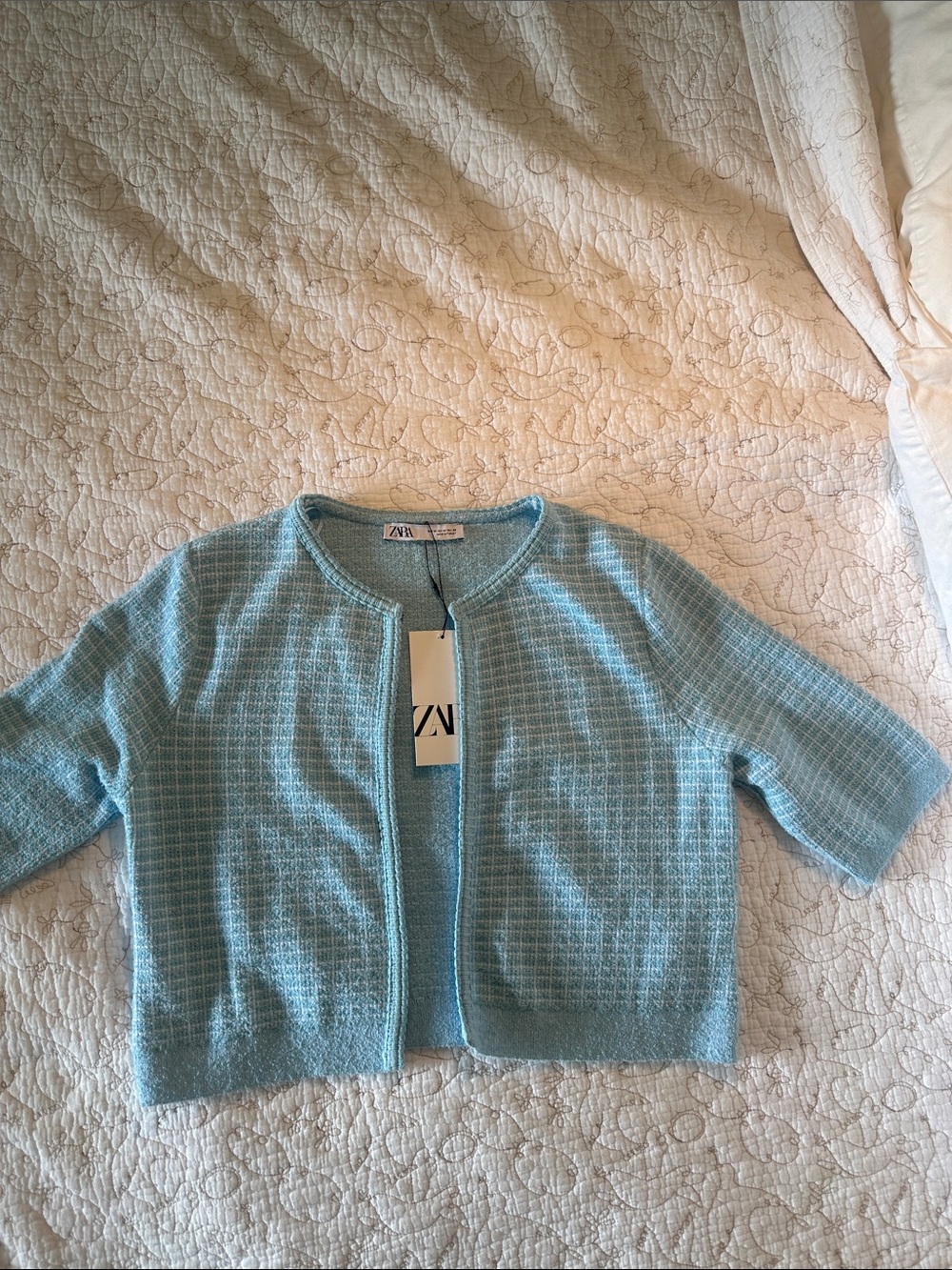 Zara  Sky Blue Knit Cropped Cardigan Jacket. Size M